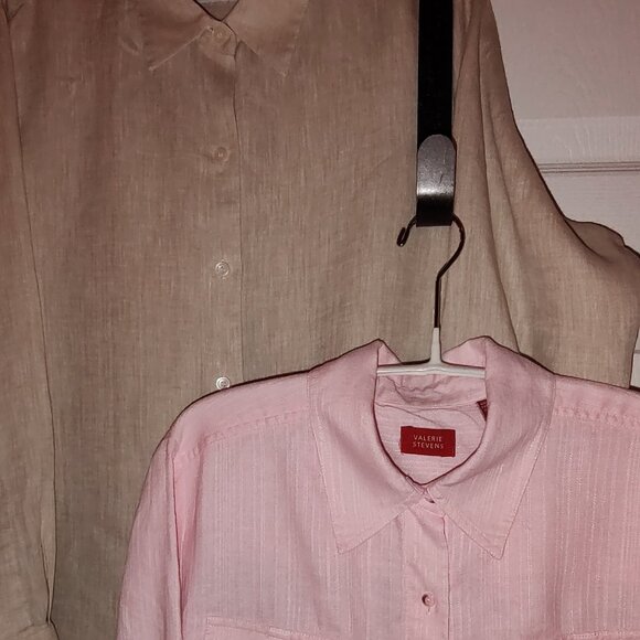 VALERIE STEVENS LARGE & LIZ CLAIBORNE PETITE LARGE LINEN BLOUSES PINK & BEIGE - Picture 2 of 11